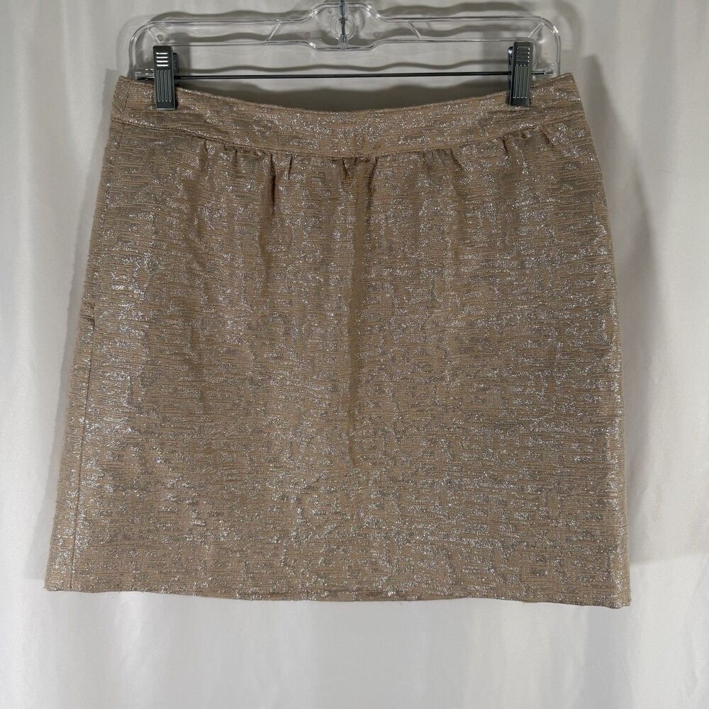 LOFT Wool Blend Mini Skirt Women's 4 Beige Silver Metallic Zip Back Lined